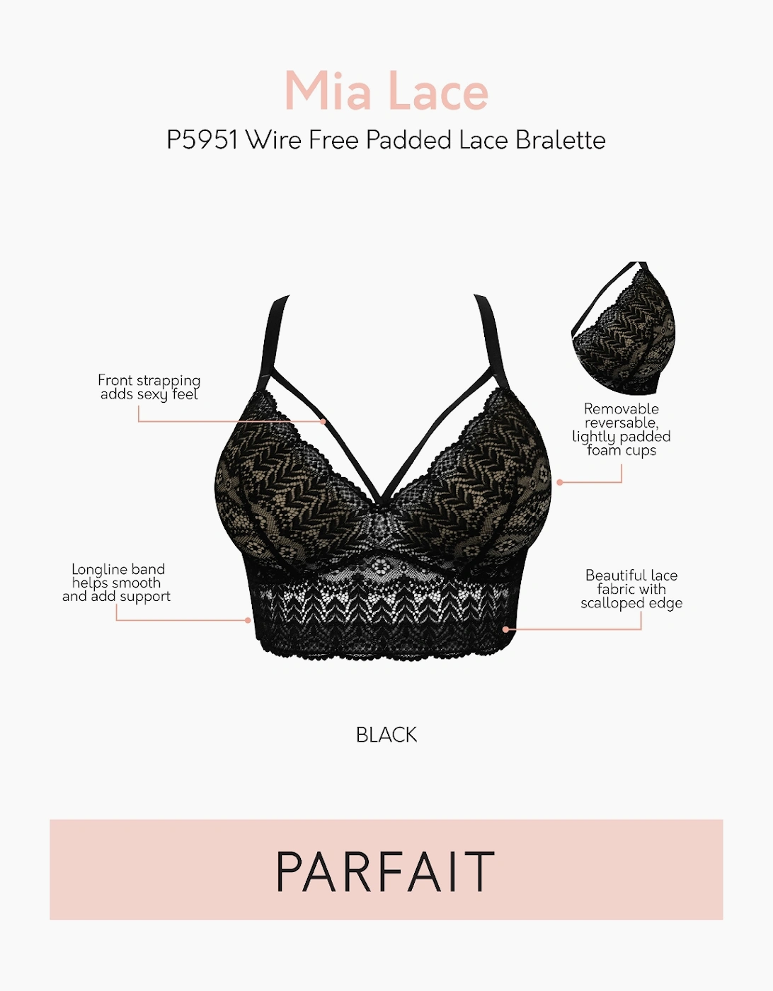P5951 Parfait Mia Lace Wire Free Padded Bralette