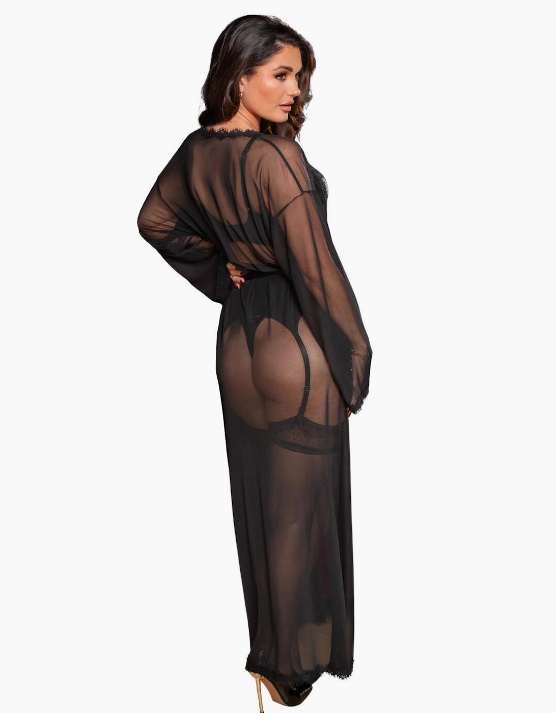 23178 Pour Moi For Your Eyes Only Mesh And Lace Maxi Gown