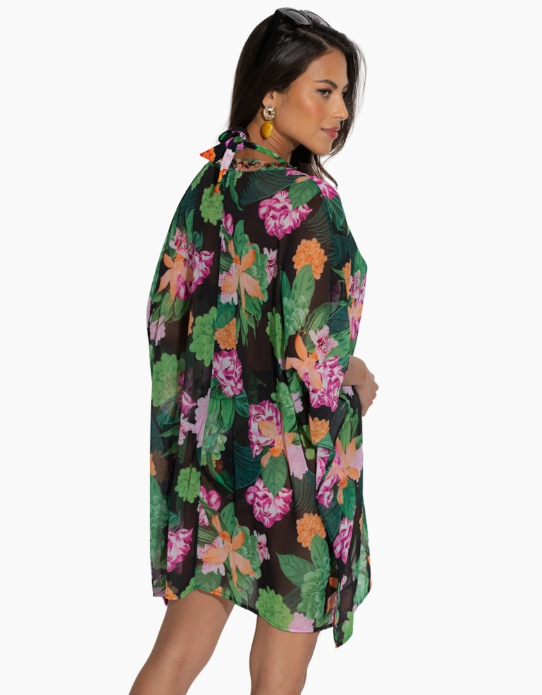 91146 Pour Moi  Chiffon V-Neck Embellished Kaftan