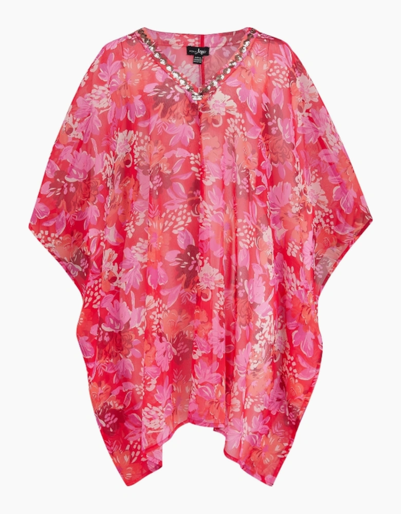91146 Pour Moi  Chiffon V-Neck Embellished Kaftan