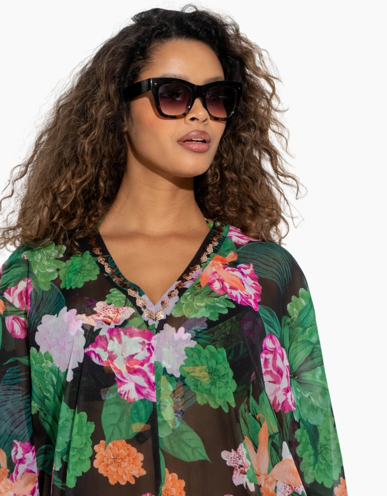 91146 Pour Moi  Chiffon V-Neck Embellished Kaftan