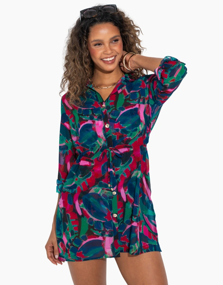 91110 Pour Moi  Chiffon Button Through Beach Shirt