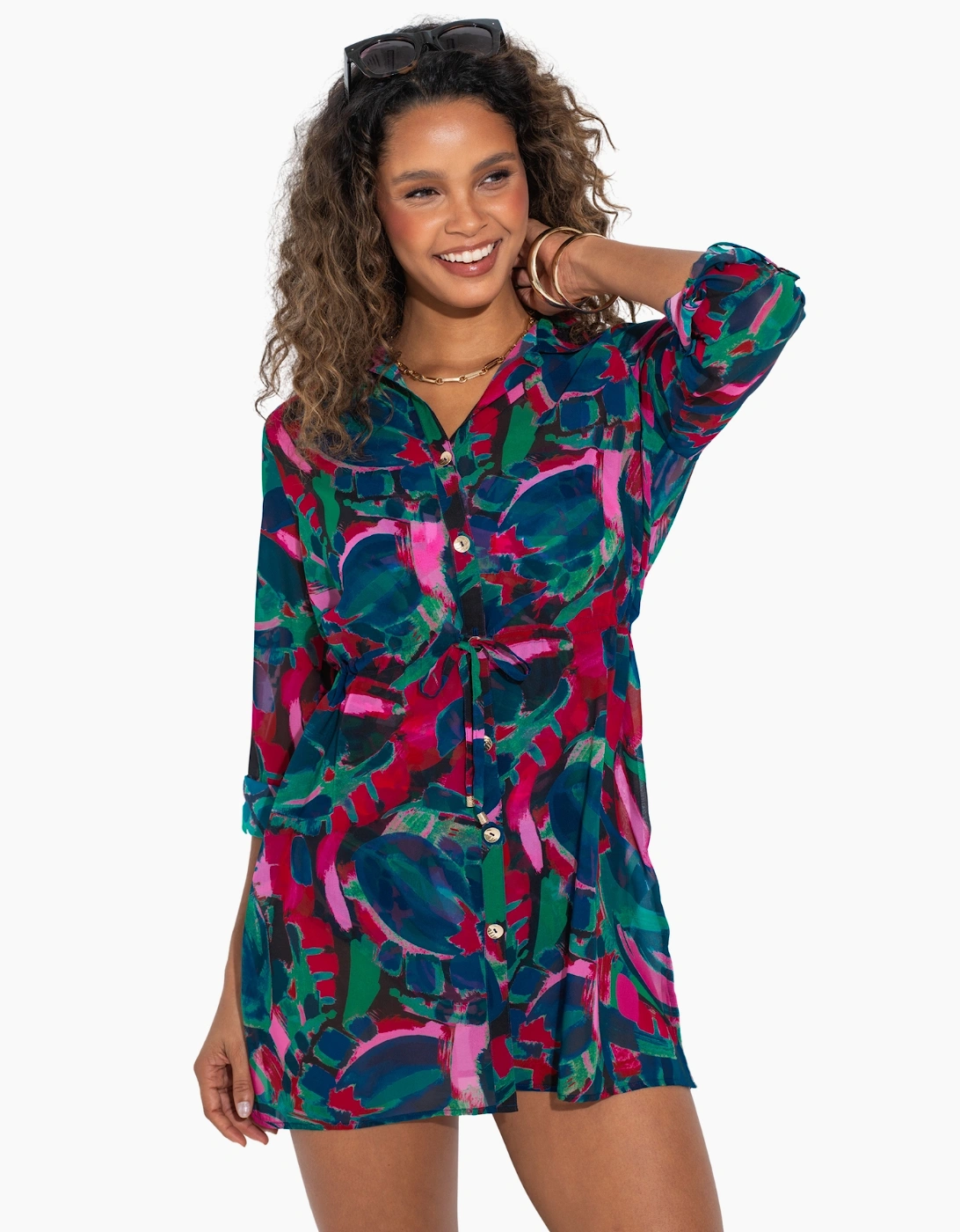 91110 Pour Moi  Chiffon Button Through Beach Shirt
