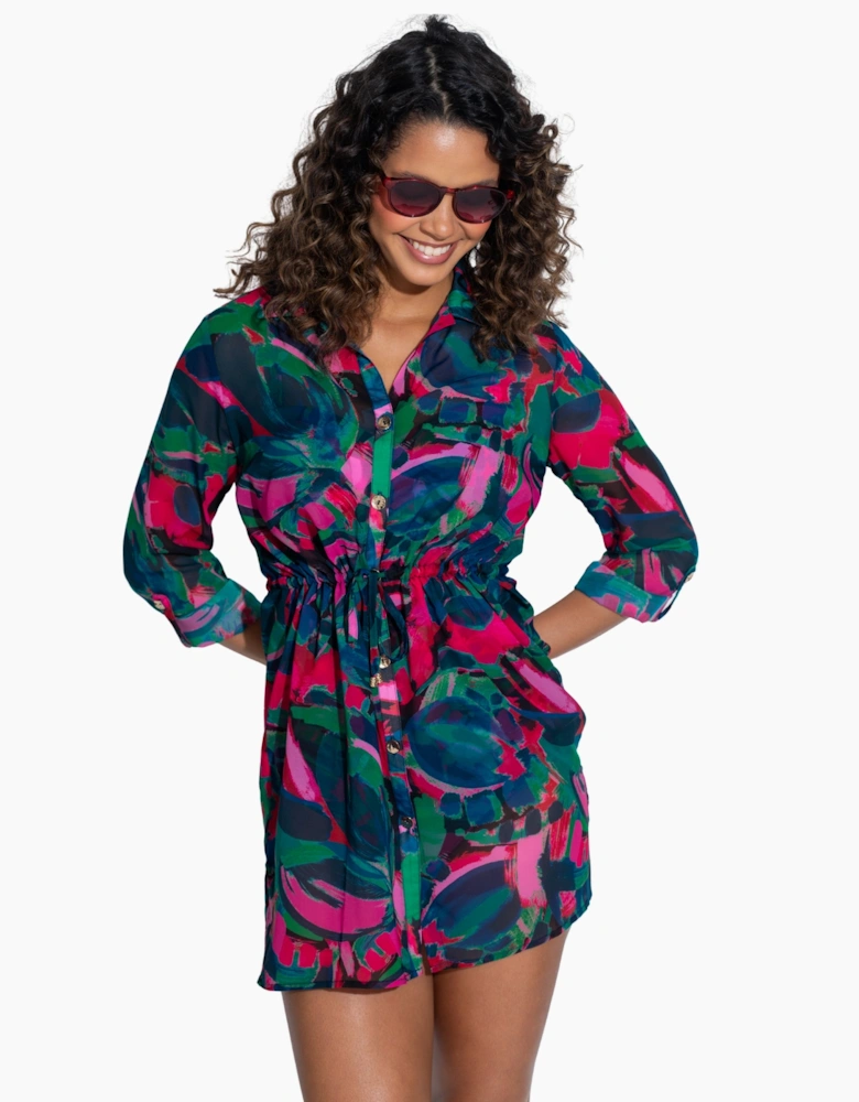 91110 Pour Moi  Chiffon Button Through Beach Shirt