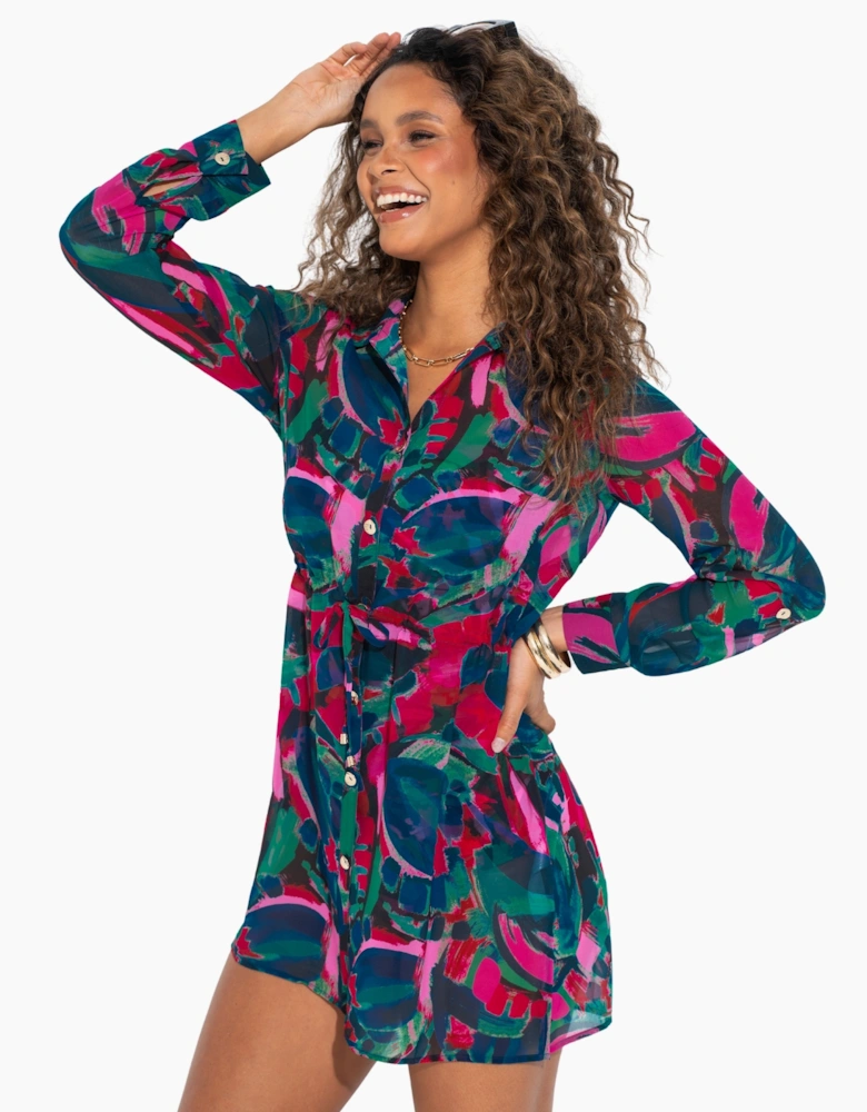 91110 Pour Moi  Chiffon Button Through Beach Shirt