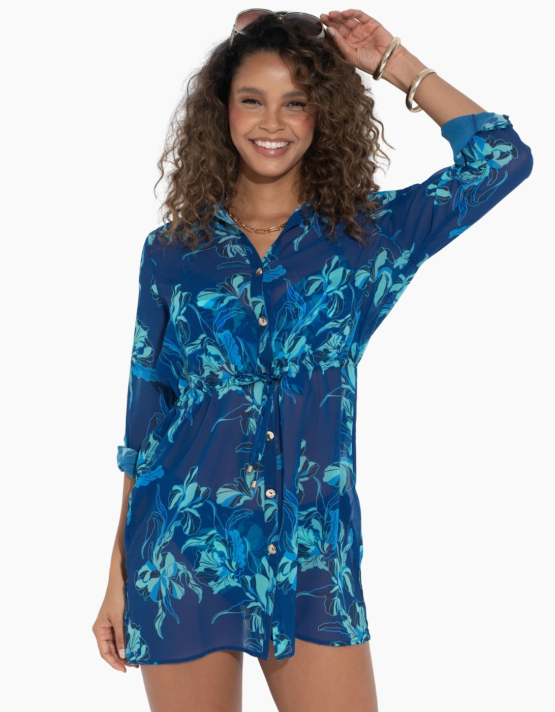91110 Pour Moi  Chiffon Button Through Beach Shirt