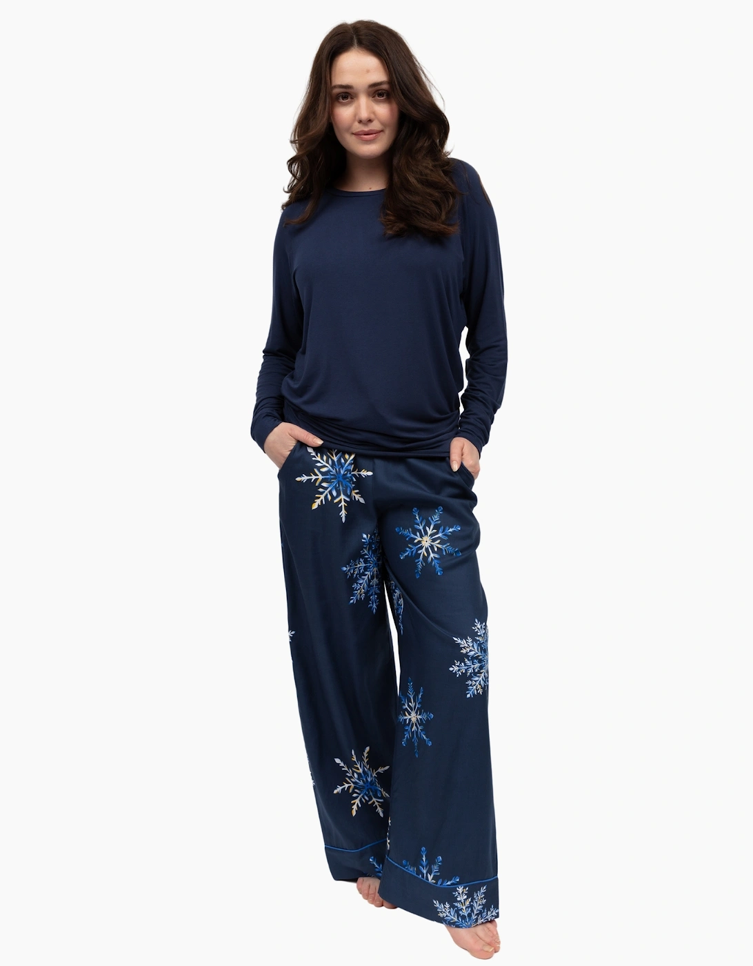 5131 Cyberjammies Frosty Snowflake Print Wide Leg Pyjama Bottoms
