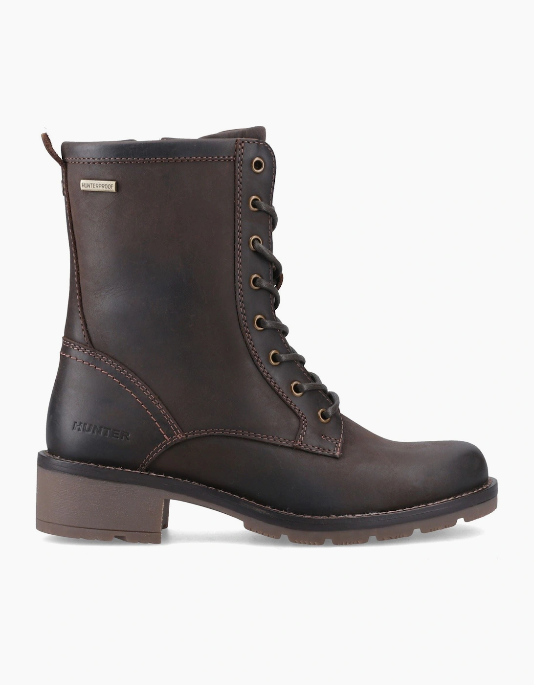 Hunter Maree Lace Mid WP Leather Women's Chocolate Brown Heeled Mid Calf Boots