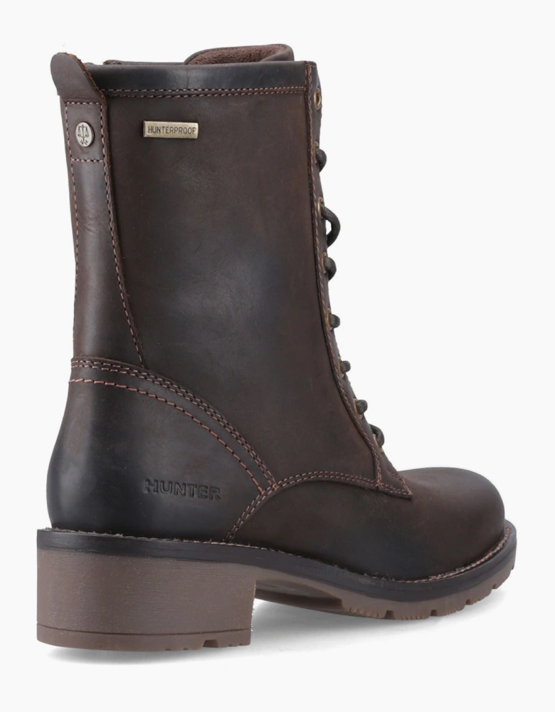 Hunter Maree Lace Mid WP Leather Women's Chocolate Brown Heeled Mid Calf Boots