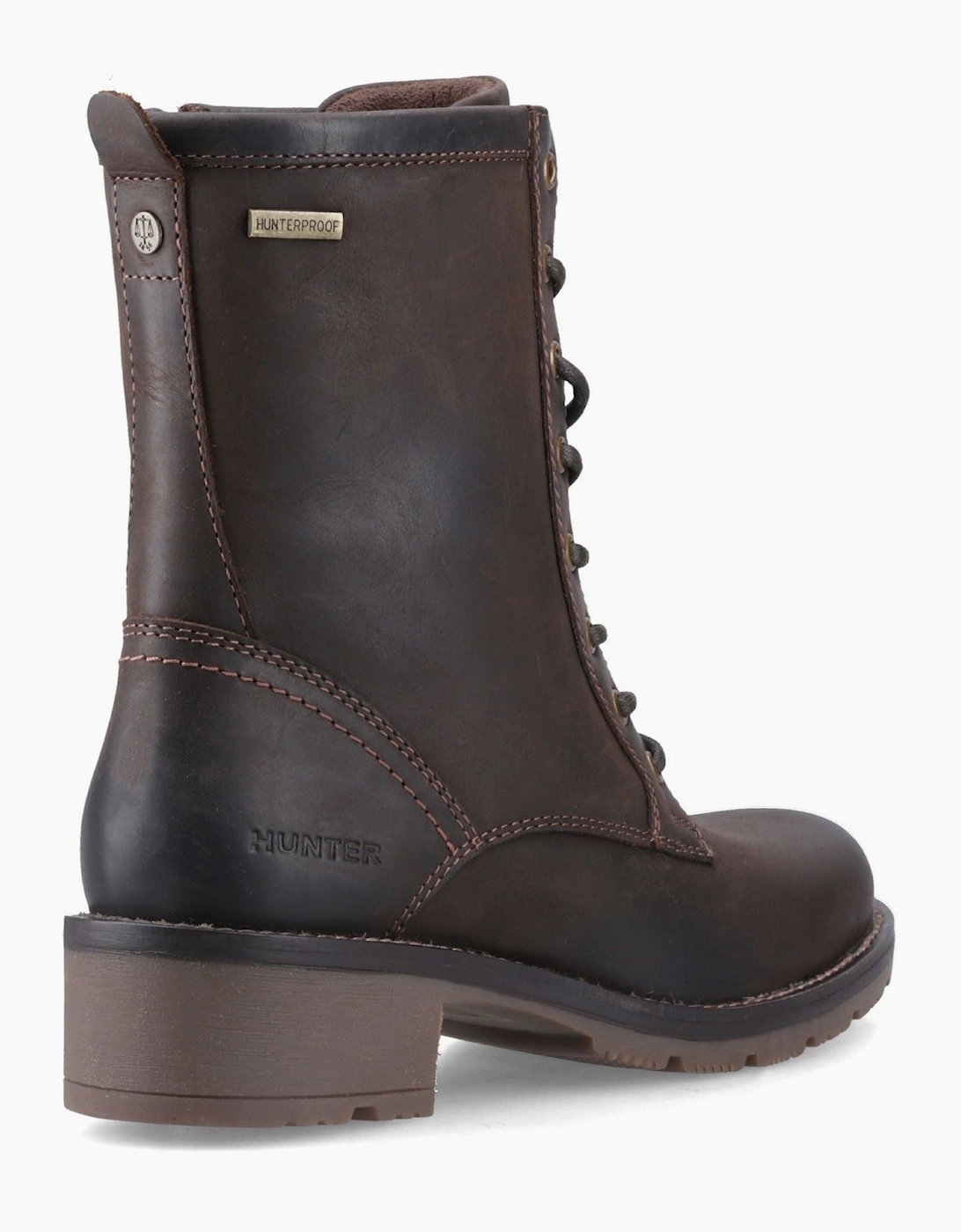 Hunter Maree Lace Mid WP Leather Women's Chocolate Brown Heeled Mid Calf Boots