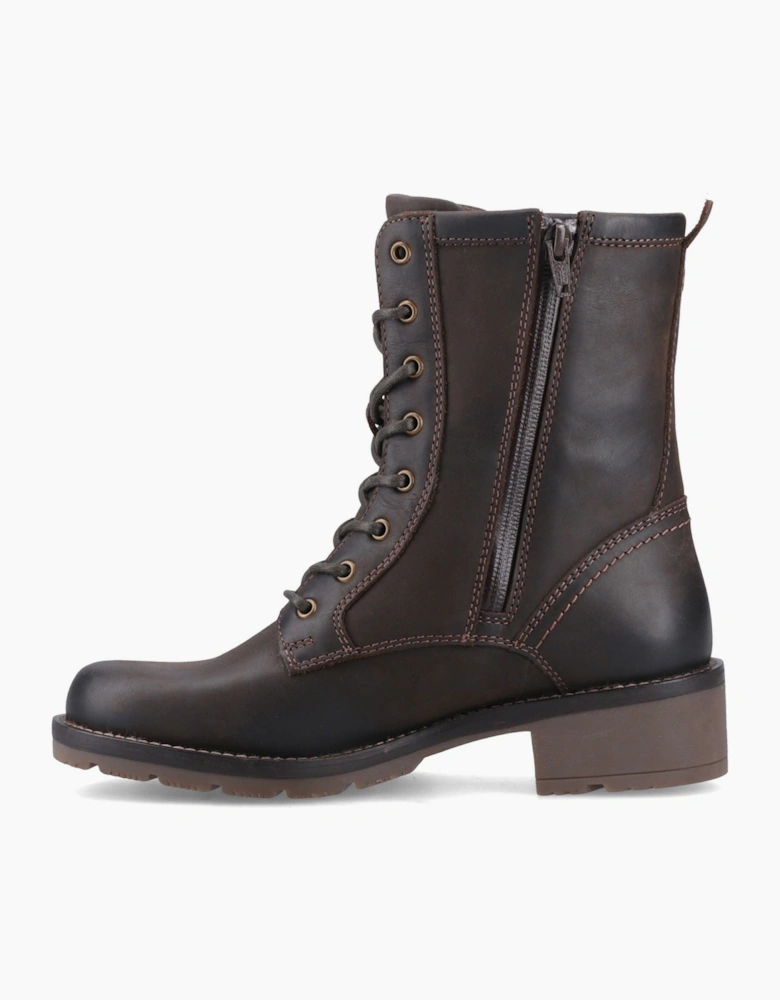 Hunter Maree Lace Mid WP Leather Women's Chocolate Brown Heeled Mid Calf Boots