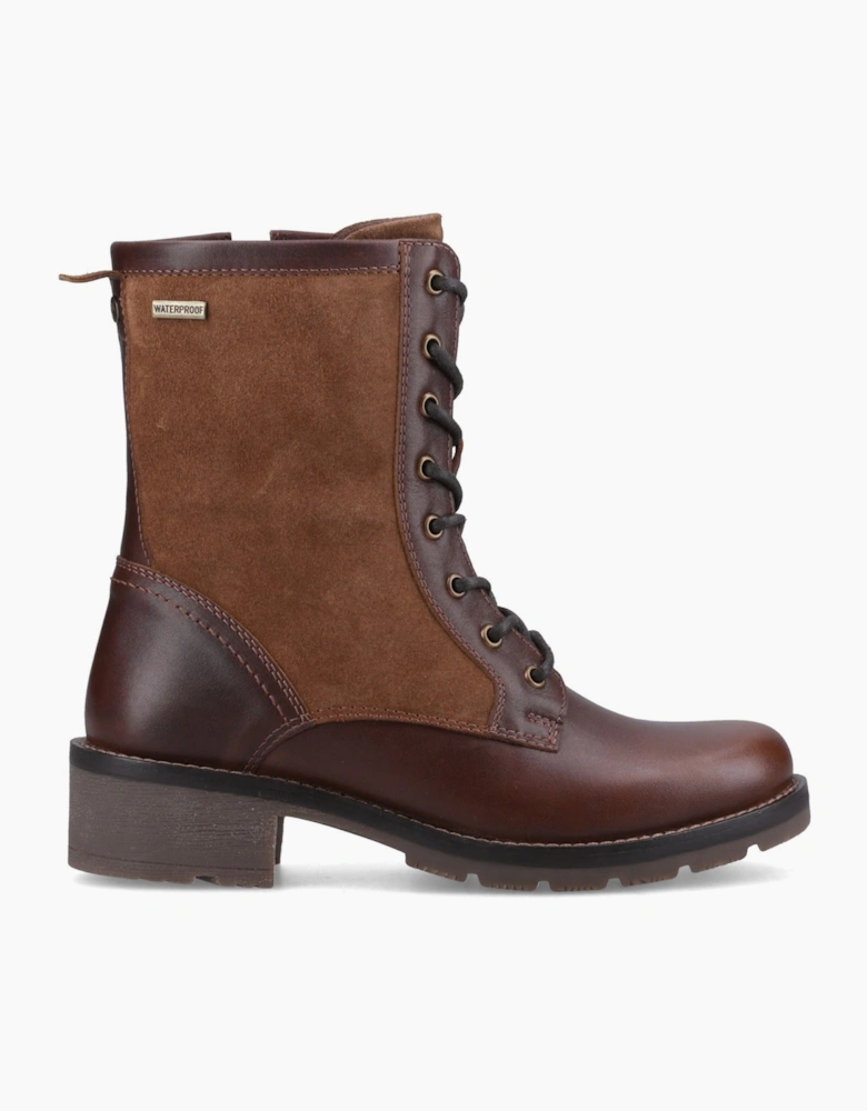 Hunter Maree Lace WP Leather Women's Tan/Chocolate Brown Heeled Mid Calf Boots