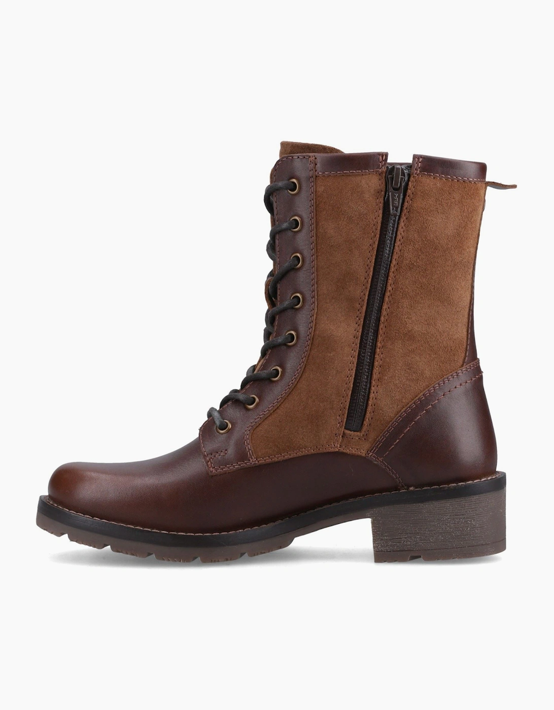 Hunter Maree Lace WP Leather Women's Tan/Chocolate Brown Heeled Mid Calf Boots