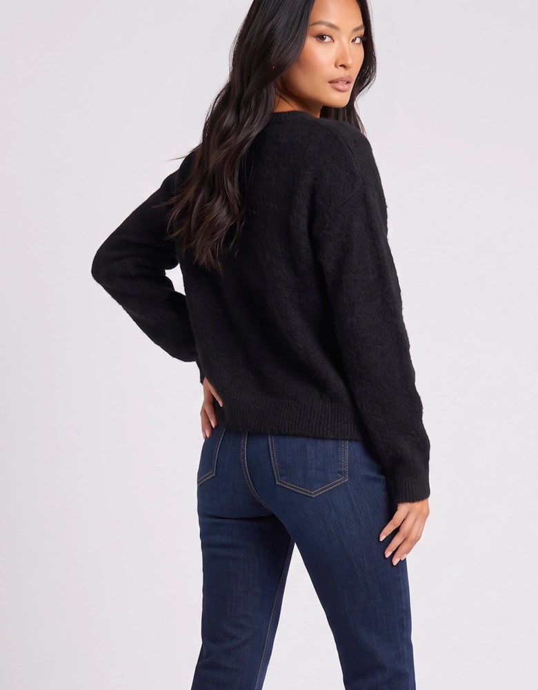 Black Crochet 3D Floral Knitted Jumper