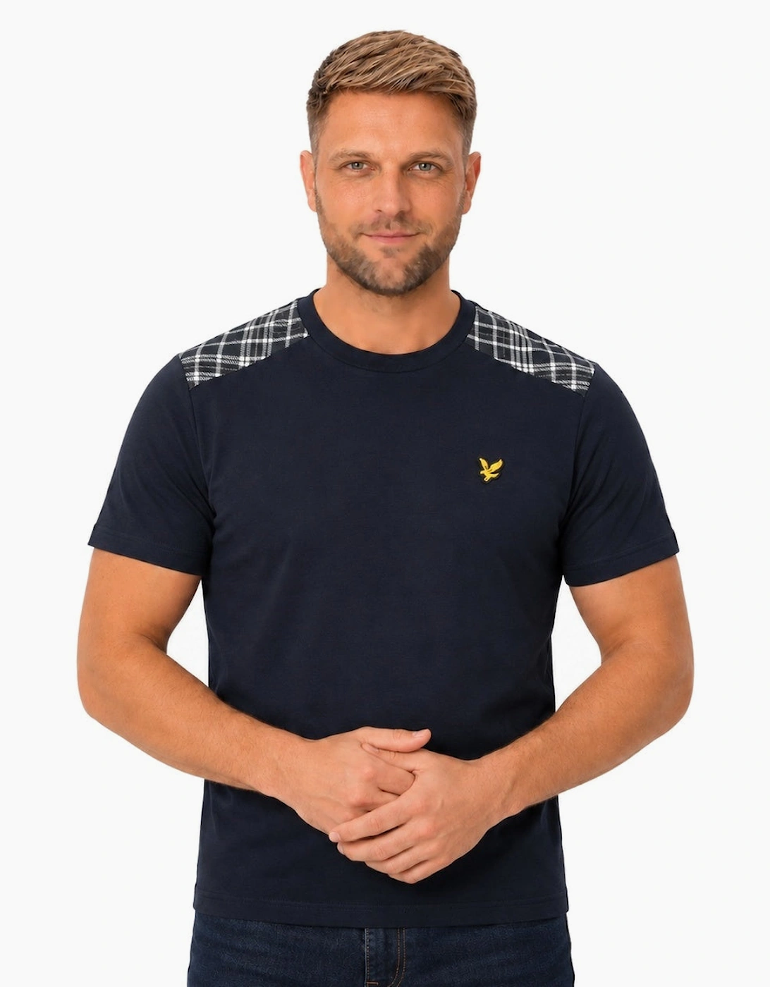 Lyle & Scott Check Panelled T-Shirt Dark Navy