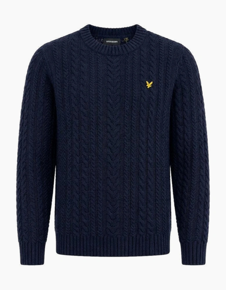 Lyle & Scott Cable Knit Crew Neck Jumper Dark Navy Marl
