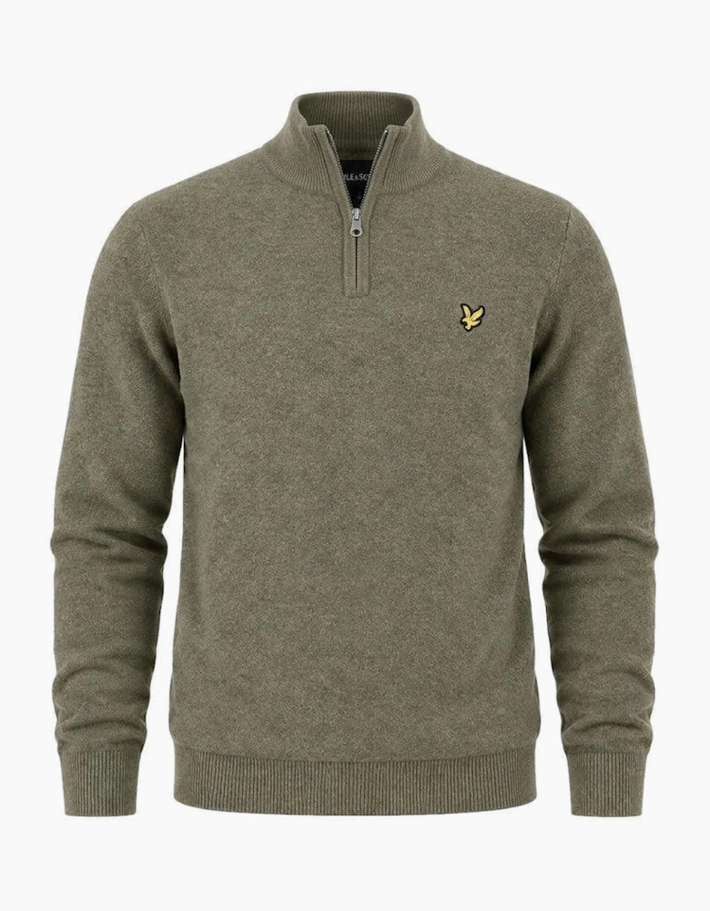 Lyle & Scott Lambswool Blend Quarter Zip Jumper Khaki Smoke Marl