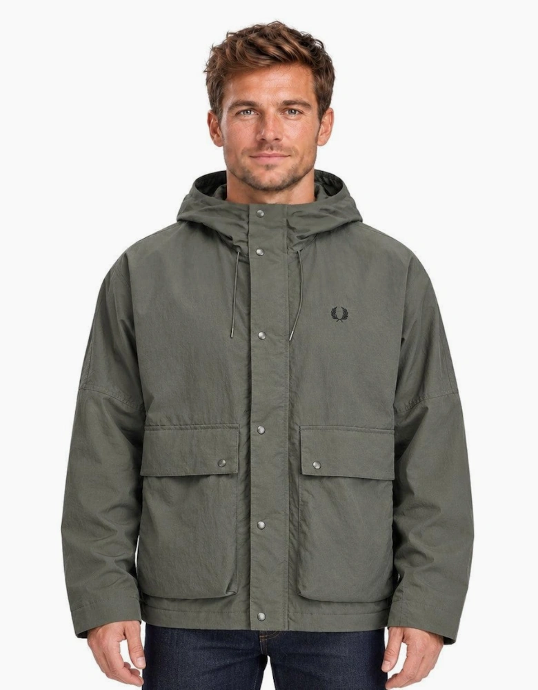 Fred Perry Cropped Ripstop Parka Jacket Field Green