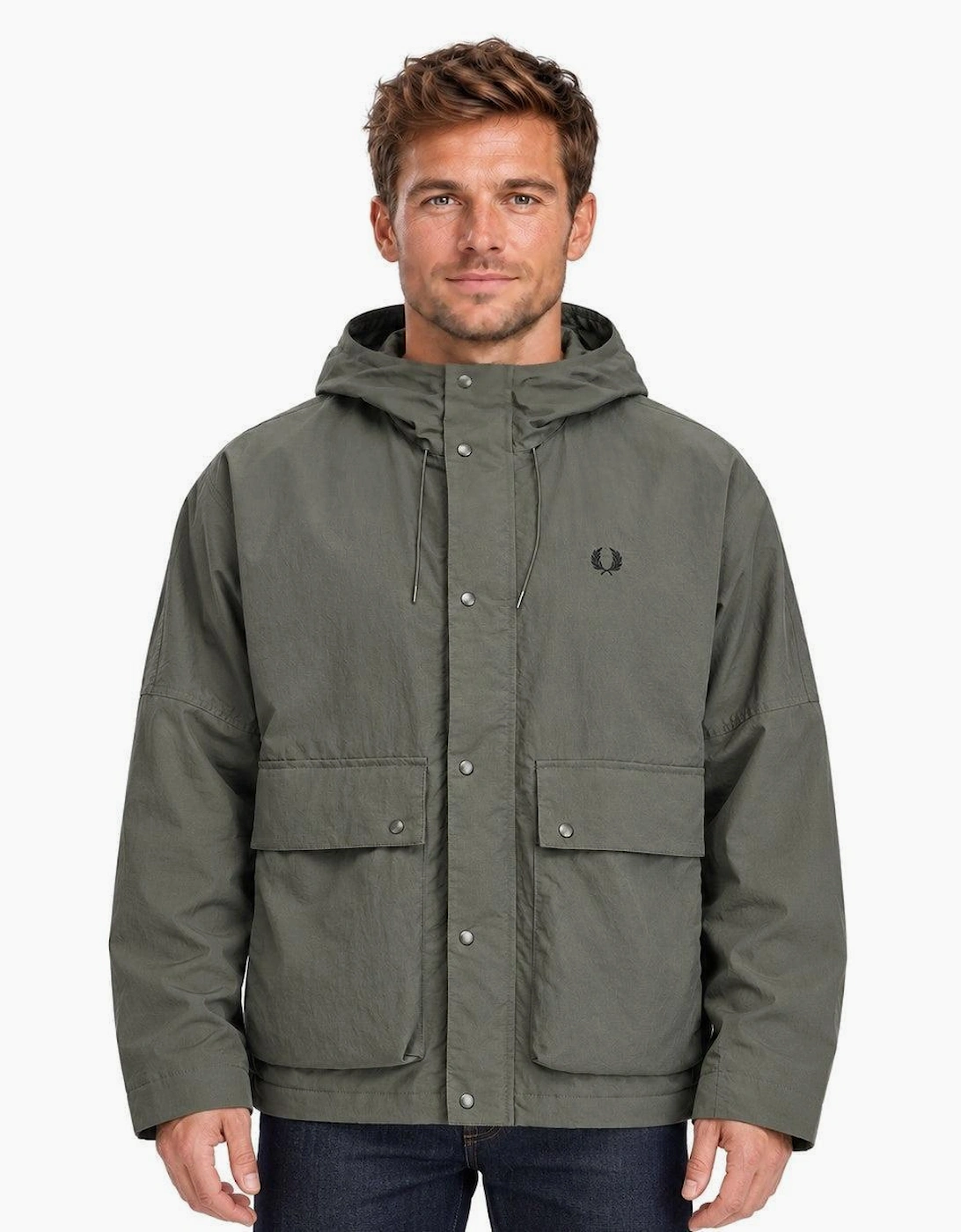 Fred Perry Cropped Ripstop Parka Jacket Field Green
