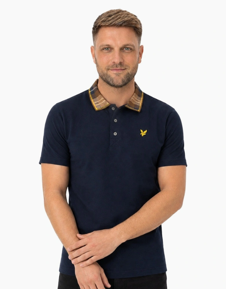 Lyle & Scott Tartan Collar Polo Shirt Navy/Brown