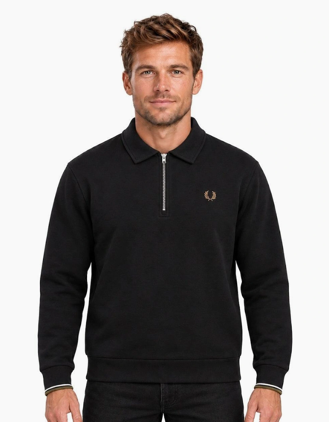 Fred Perry Half Zip Collared Sweatshirt Black