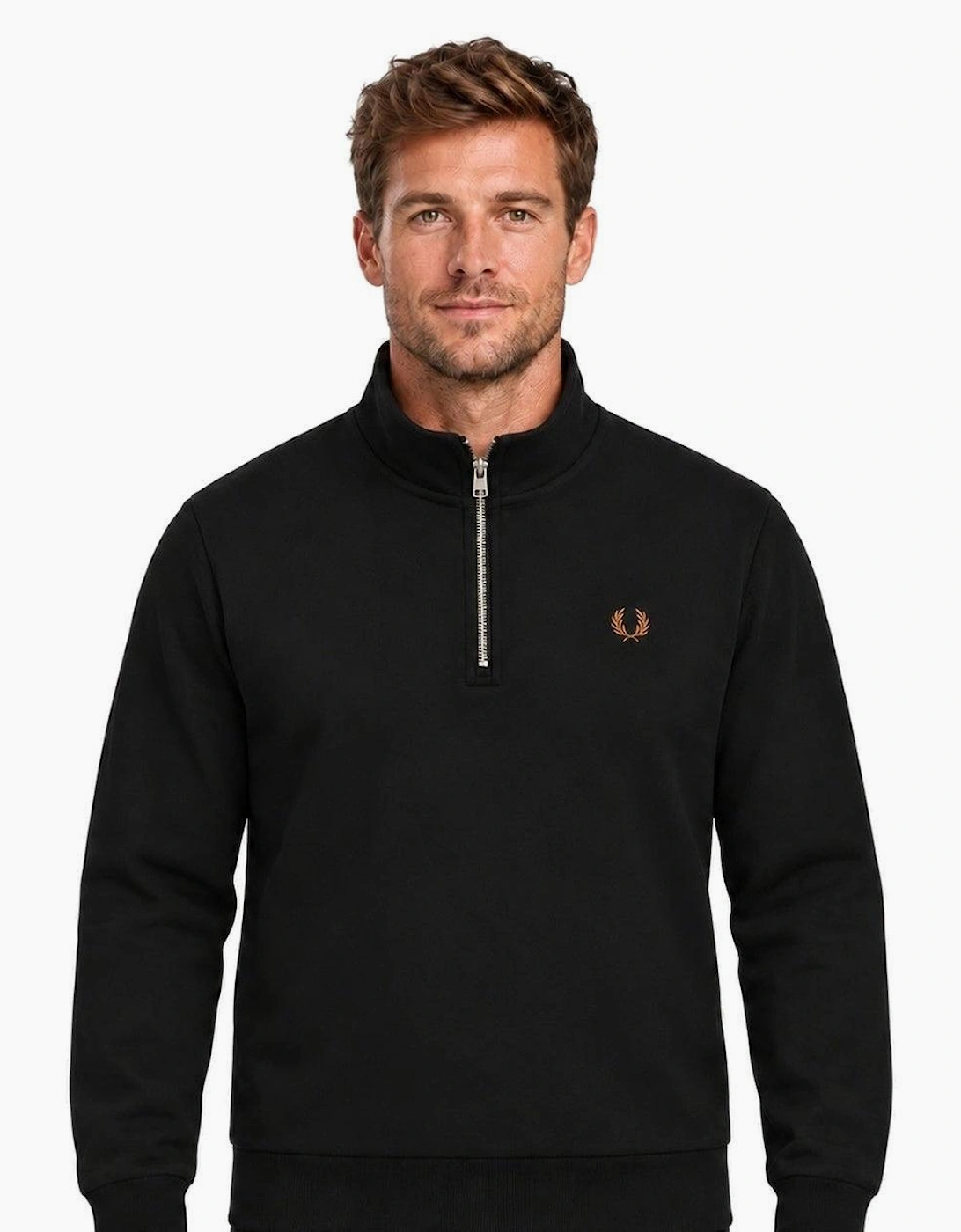 Fred Perry Half Zip Sweatshirt Black/Snow White/Bronze
