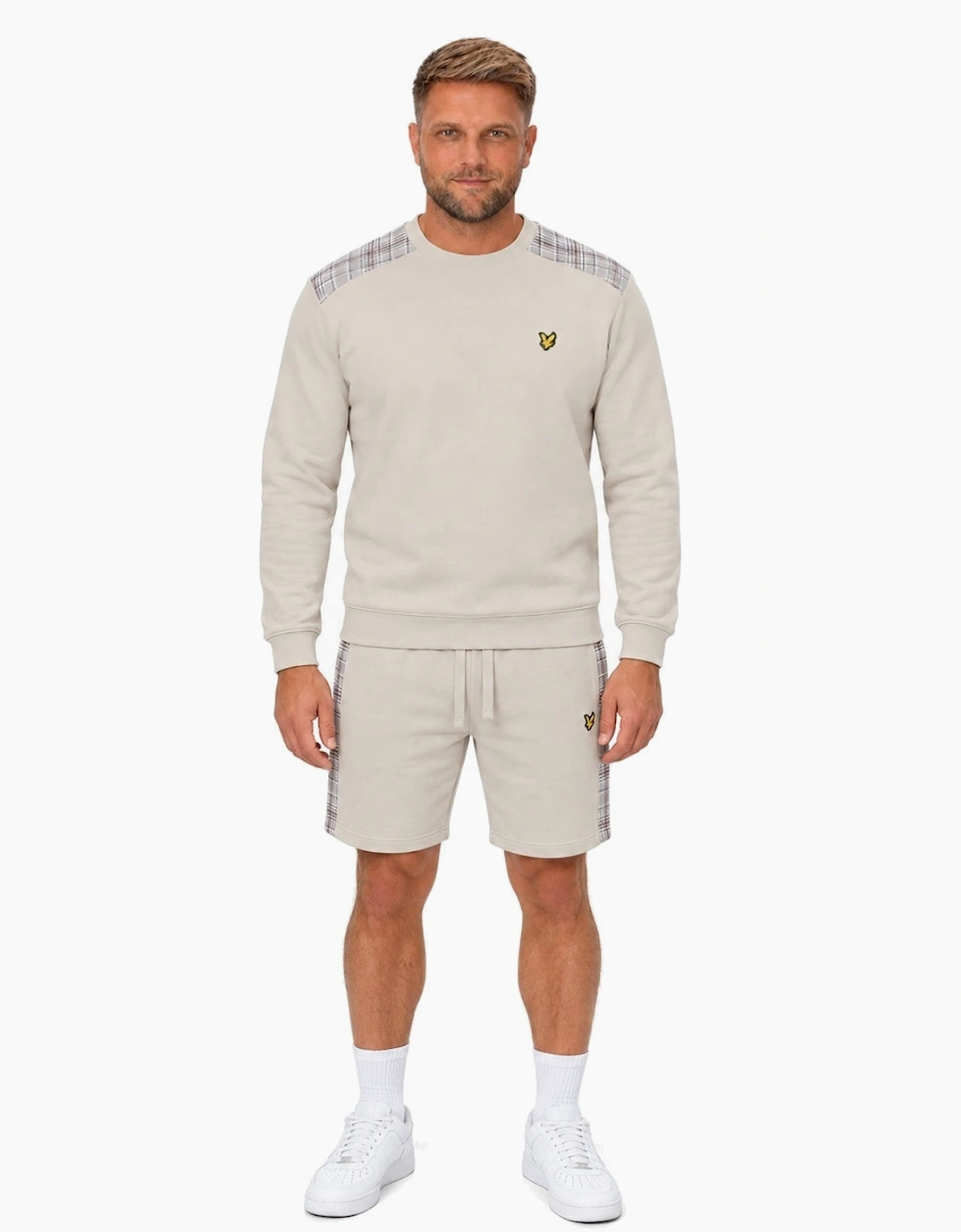 Lyle & Scott Check Panelled Sweat Shorts Cove