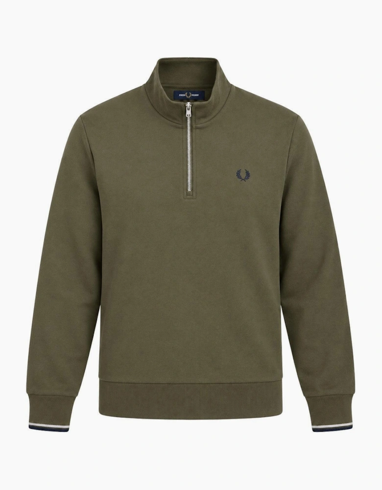 Fred Perry Half Zip Sweatshirt Laurel Wreath Green/Slate/Navy