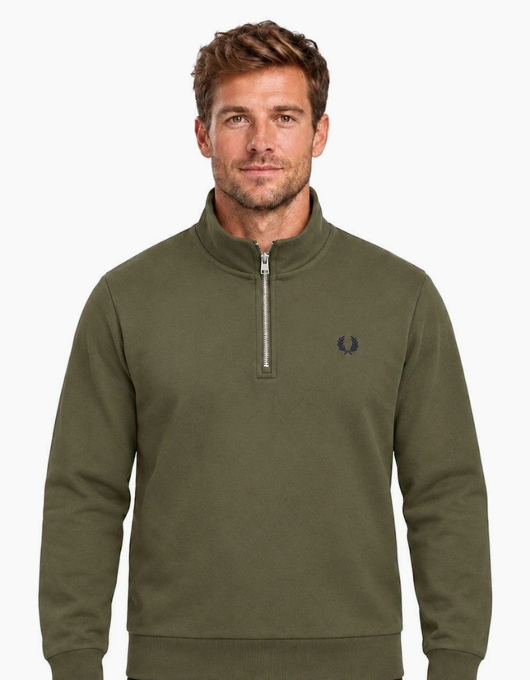Fred Perry Half Zip Sweatshirt Laurel Wreath Green/Slate/Navy