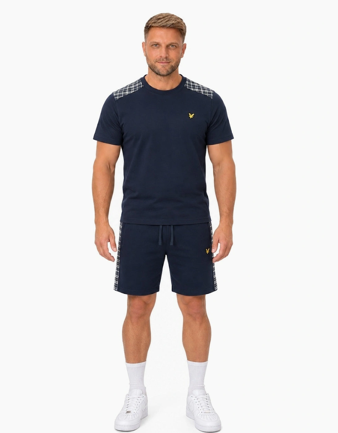 Lyle & Scott Check Panelled Sweat Shorts Dark Navy