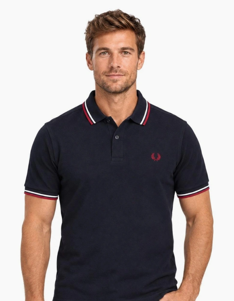 Fred Perry Twin Tipped Polo Shirt Navy/Snow White/Burnt Red