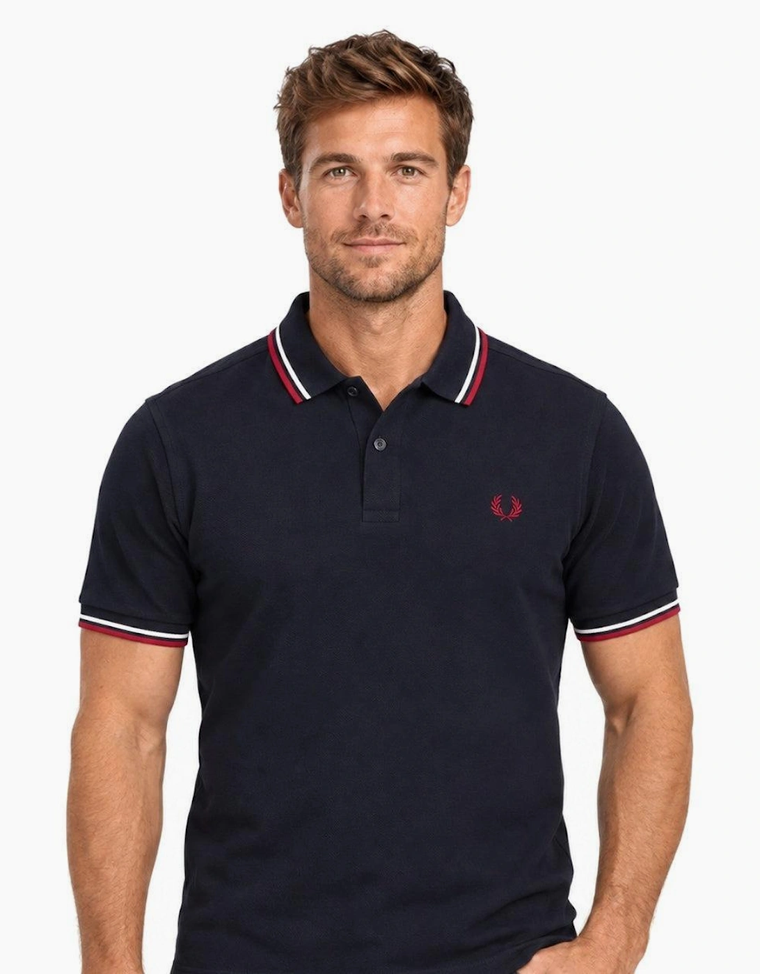 Fred Perry Twin Tipped Polo Shirt Navy/Snow White/Burnt Red