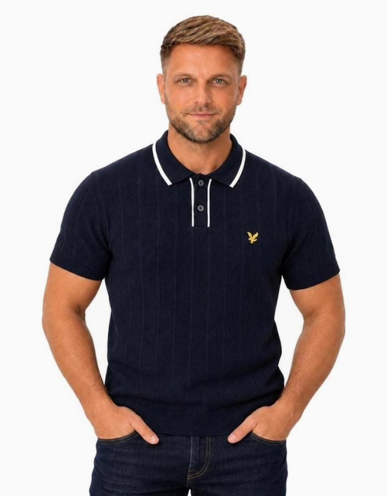 Lyle & Scott Pique Tipped Knitted Polo Shirt Dark Navy