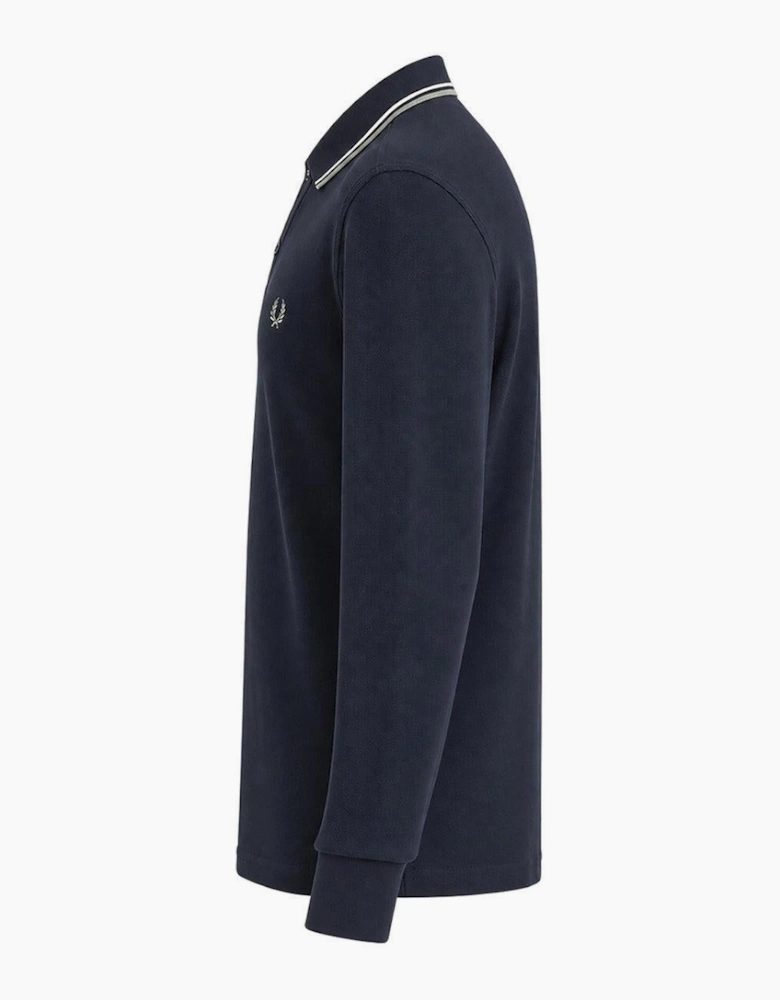 Fred Perry Long Sleeve Twin Tipped Polo Shirt Dark Airforce/Ecru/Seagrass