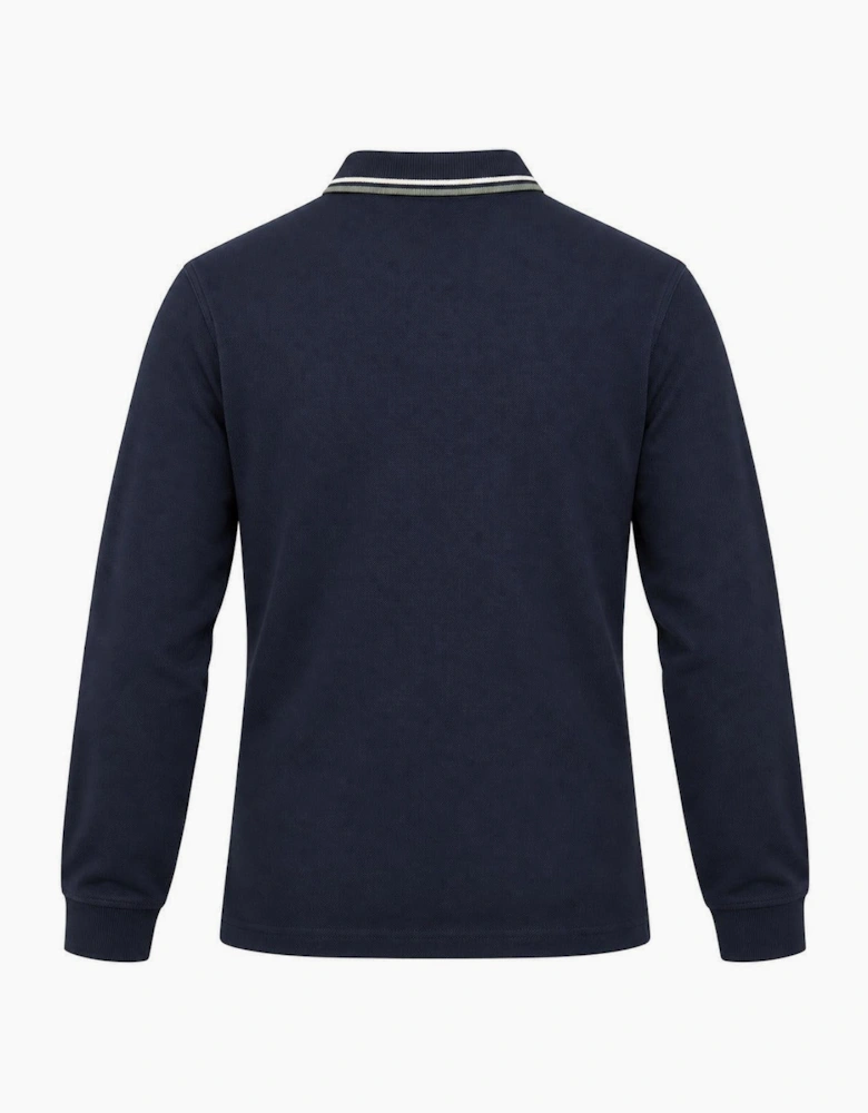Fred Perry Long Sleeve Twin Tipped Polo Shirt Dark Airforce/Ecru/Seagrass