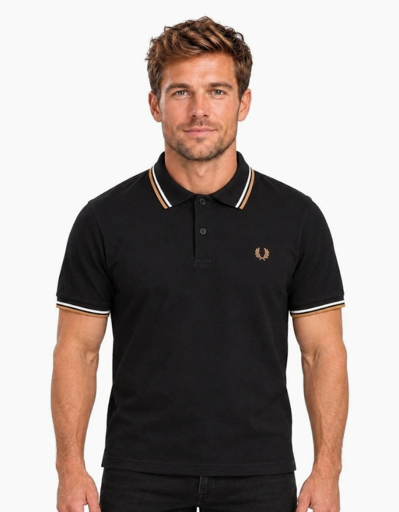Fred Perry Twin Tipped Polo Shirt Black/Ecru/Dark Caramel
