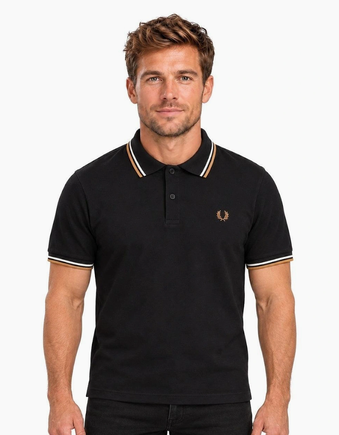 Fred Perry Twin Tipped Polo Shirt Black/Ecru/Dark Caramel