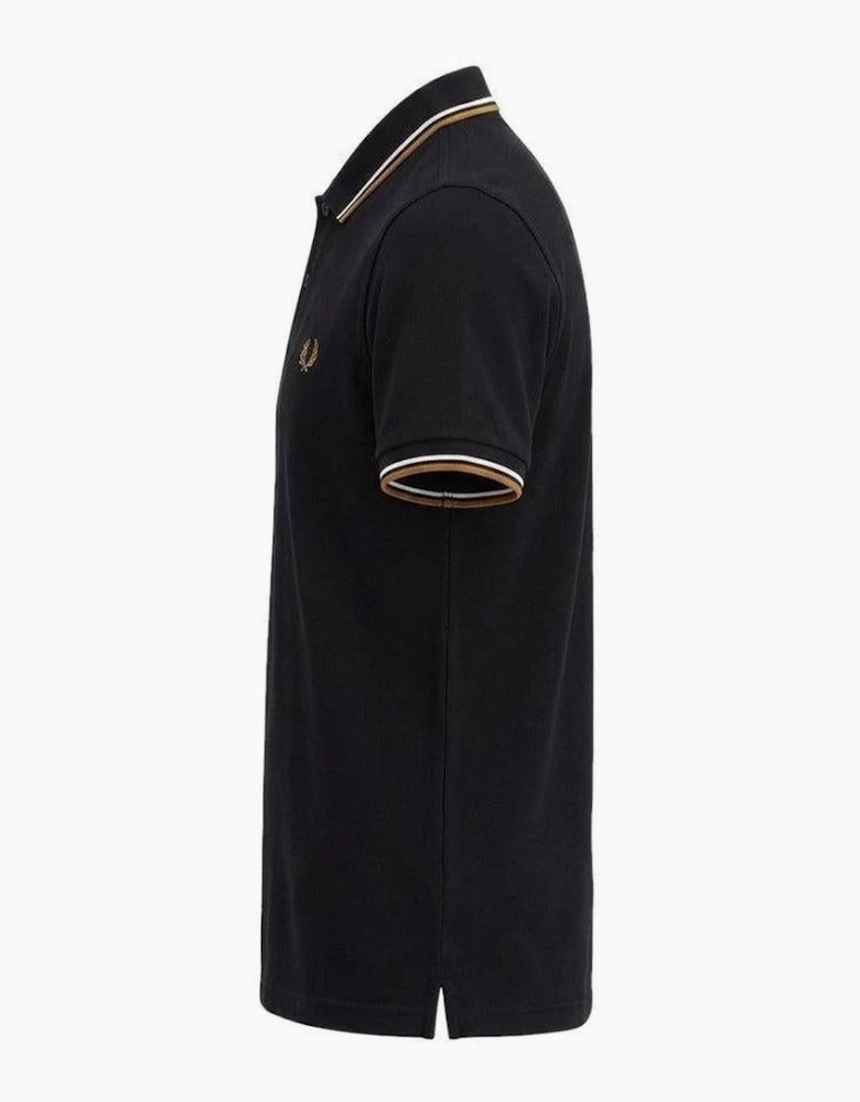 Fred Perry Twin Tipped Polo Shirt Black/Ecru/Dark Caramel
