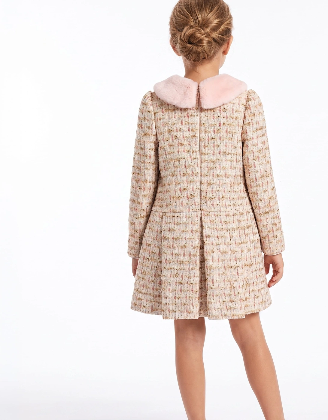 DRESS & Fleur Girls Long Sleeved Tweed Dress in Pink