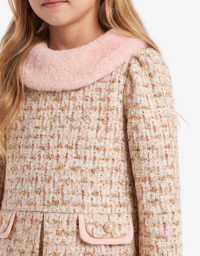 DRESS & Fleur Girls Long Sleeved Tweed Dress in Pink