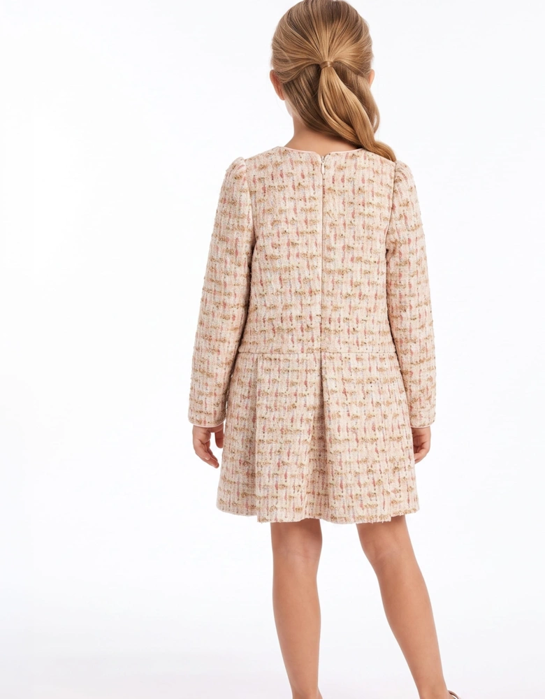 DRESS & Fleur Girls Long Sleeved Tweed Dress in Pink