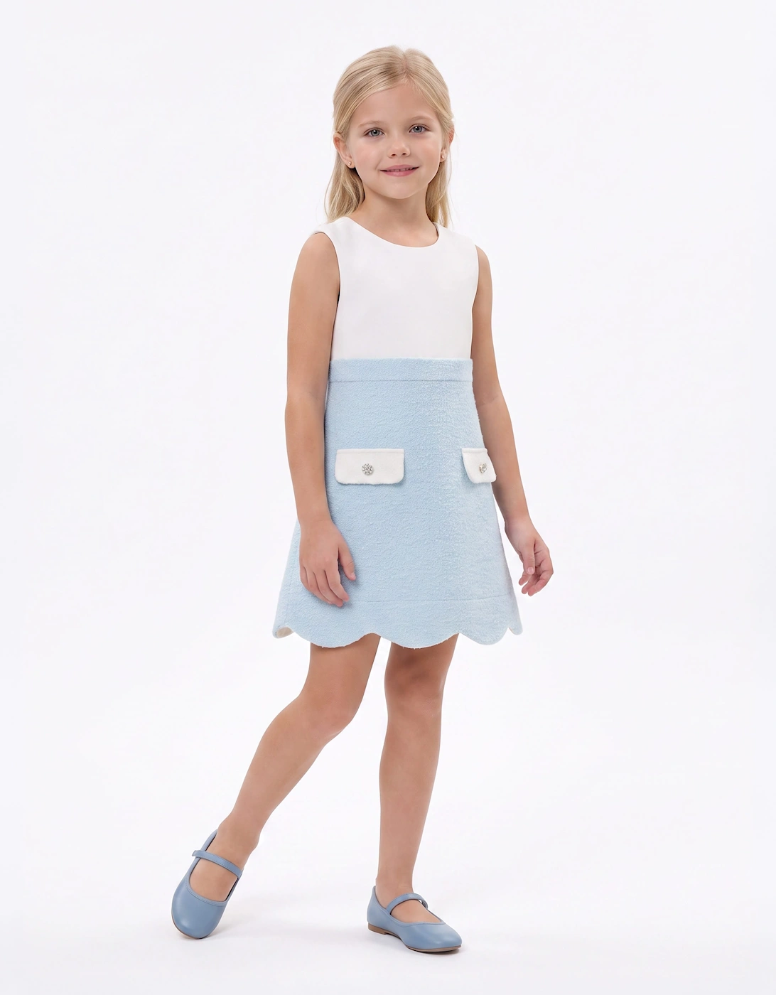 DRESS & Fleur Girls Jacket and Dress Set in Blue
