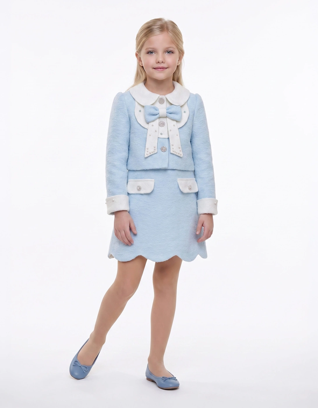 DRESS & Fleur Girls Jacket and Dress Set in Blue