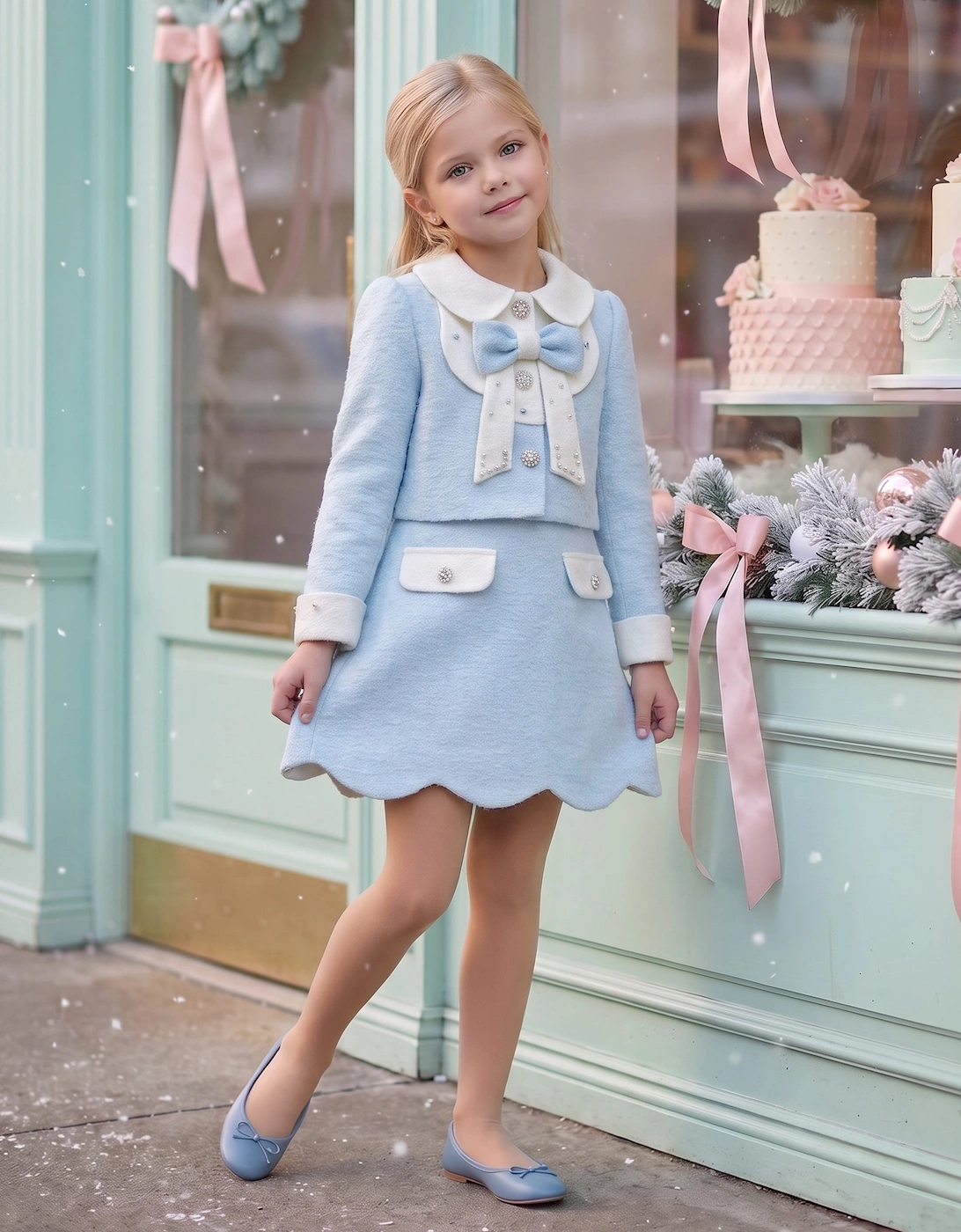 DRESS & Fleur Girls Jacket and Dress Set in Blue