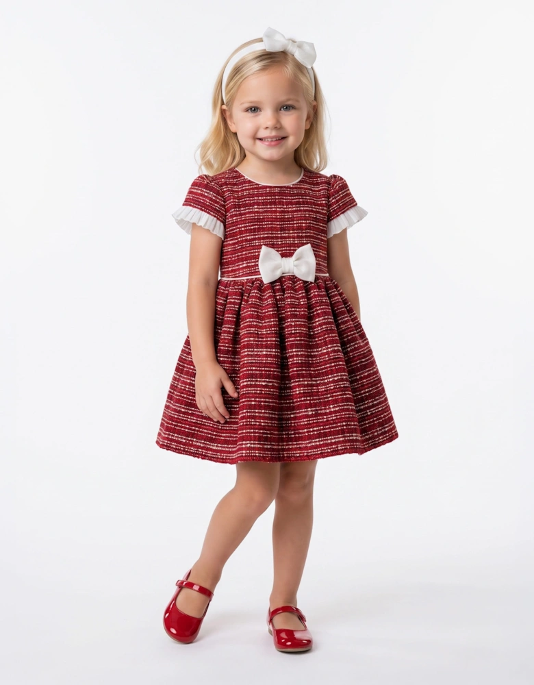DRESS & Fleur Baby Girls Short Sleeved Tweed Dress in Red
