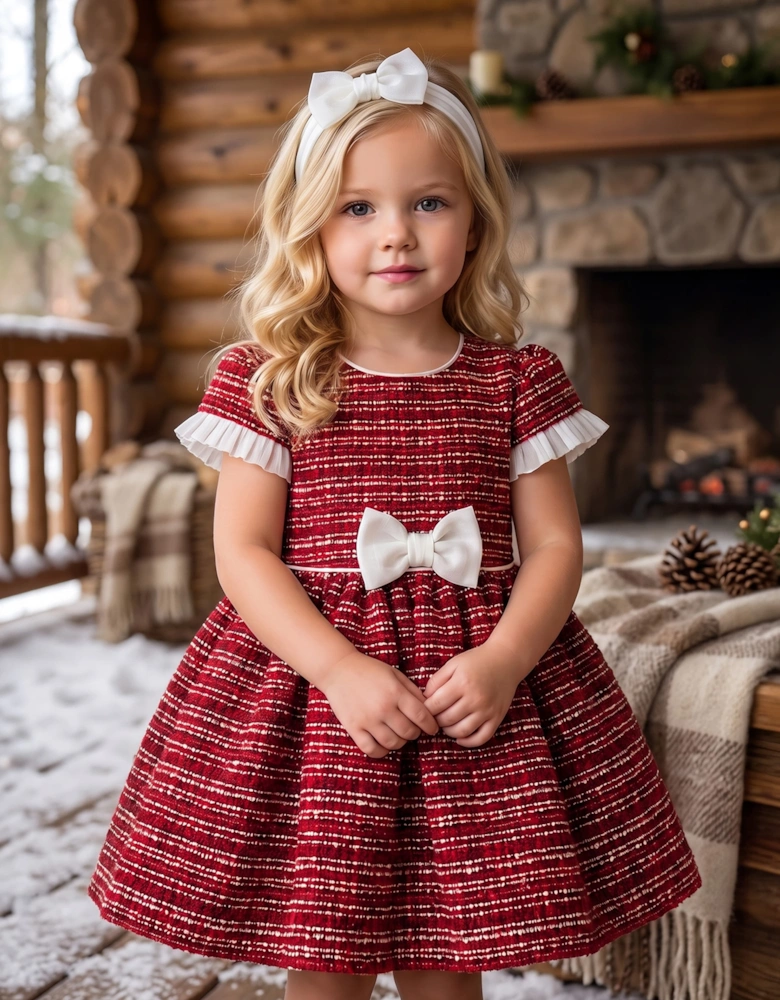 DRESS & Fleur Baby Girls Short Sleeved Tweed Dress in Red
