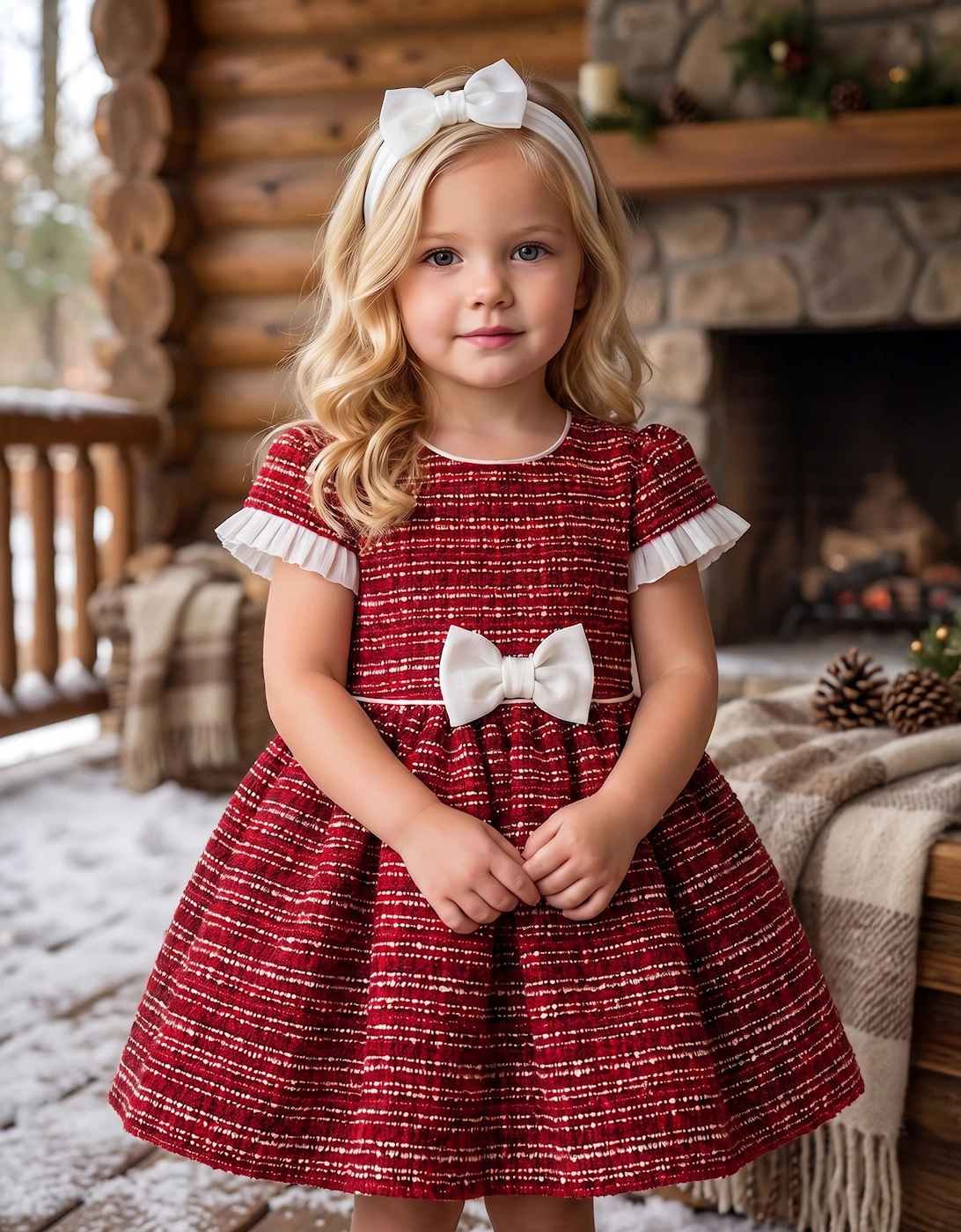 DRESS & Fleur Baby Girls Short Sleeved Tweed Dress in Red
