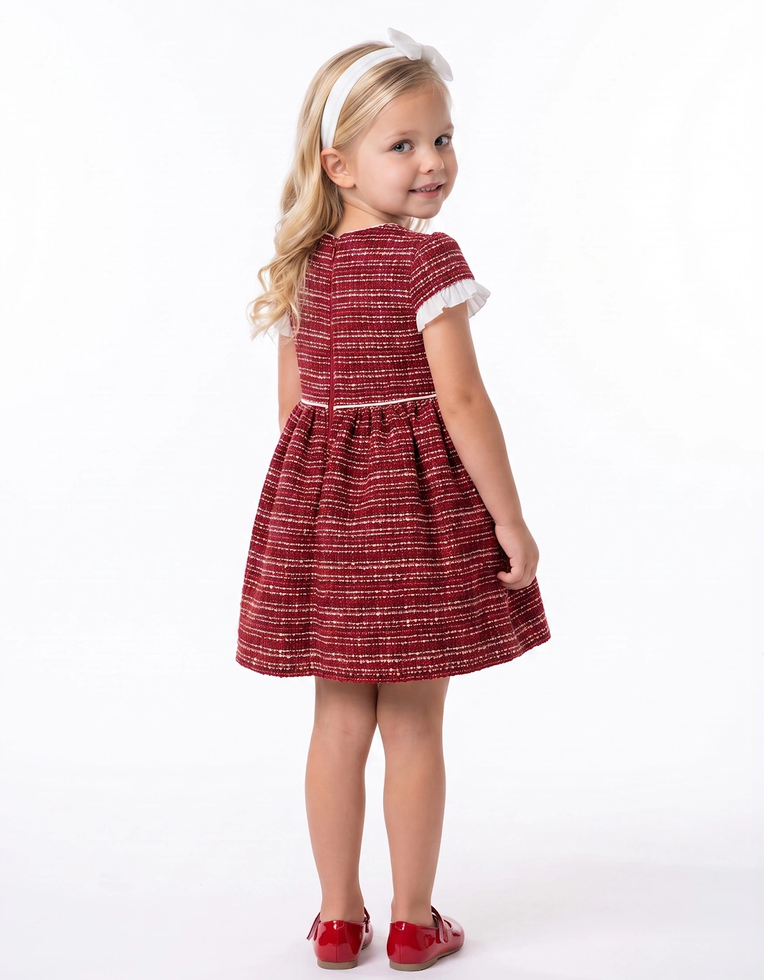 DRESS & Fleur Baby Girls Short Sleeved Tweed Dress in Red