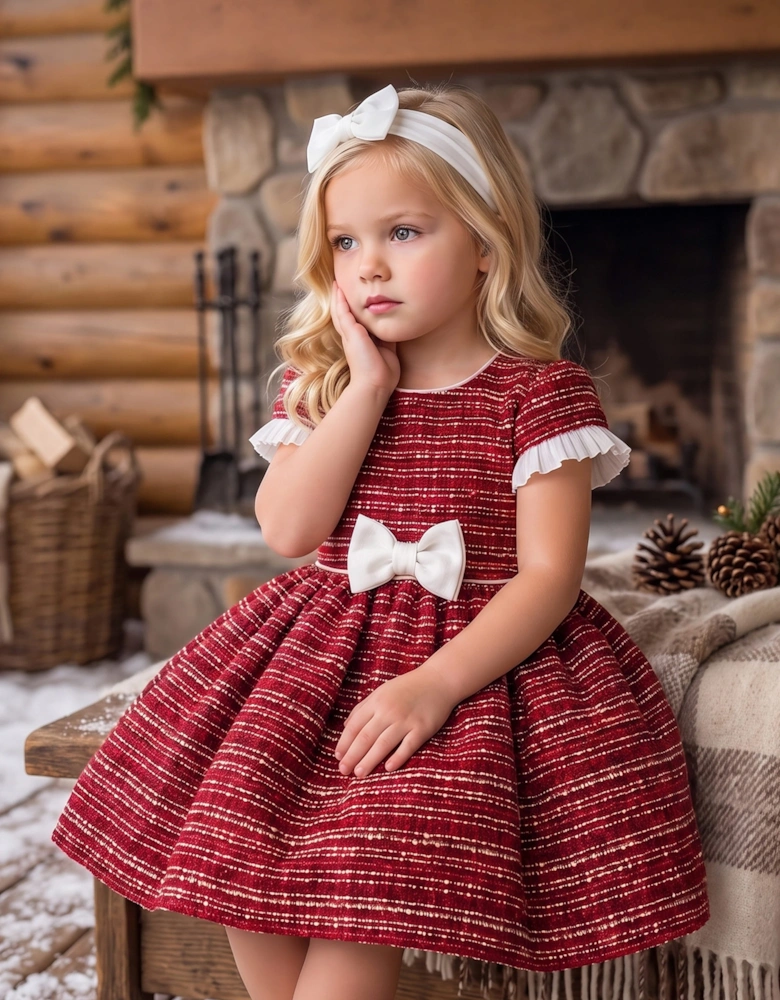 DRESS & Fleur Baby Girls Short Sleeved Tweed Dress in Red
