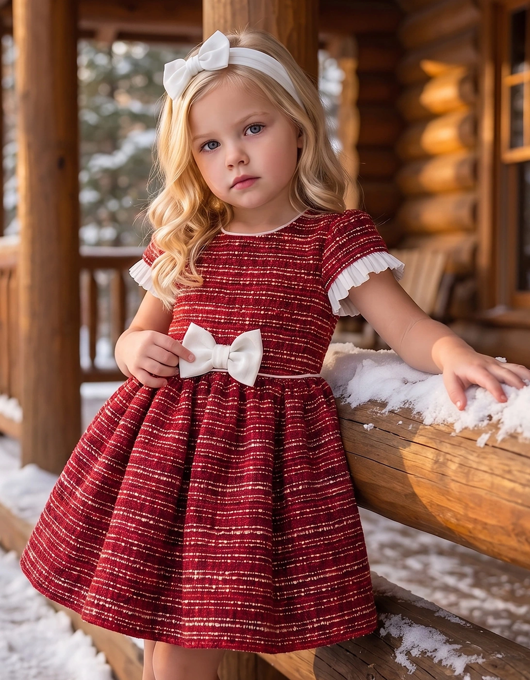 DRESS & Fleur Baby Girls Short Sleeved Tweed Dress in Red
